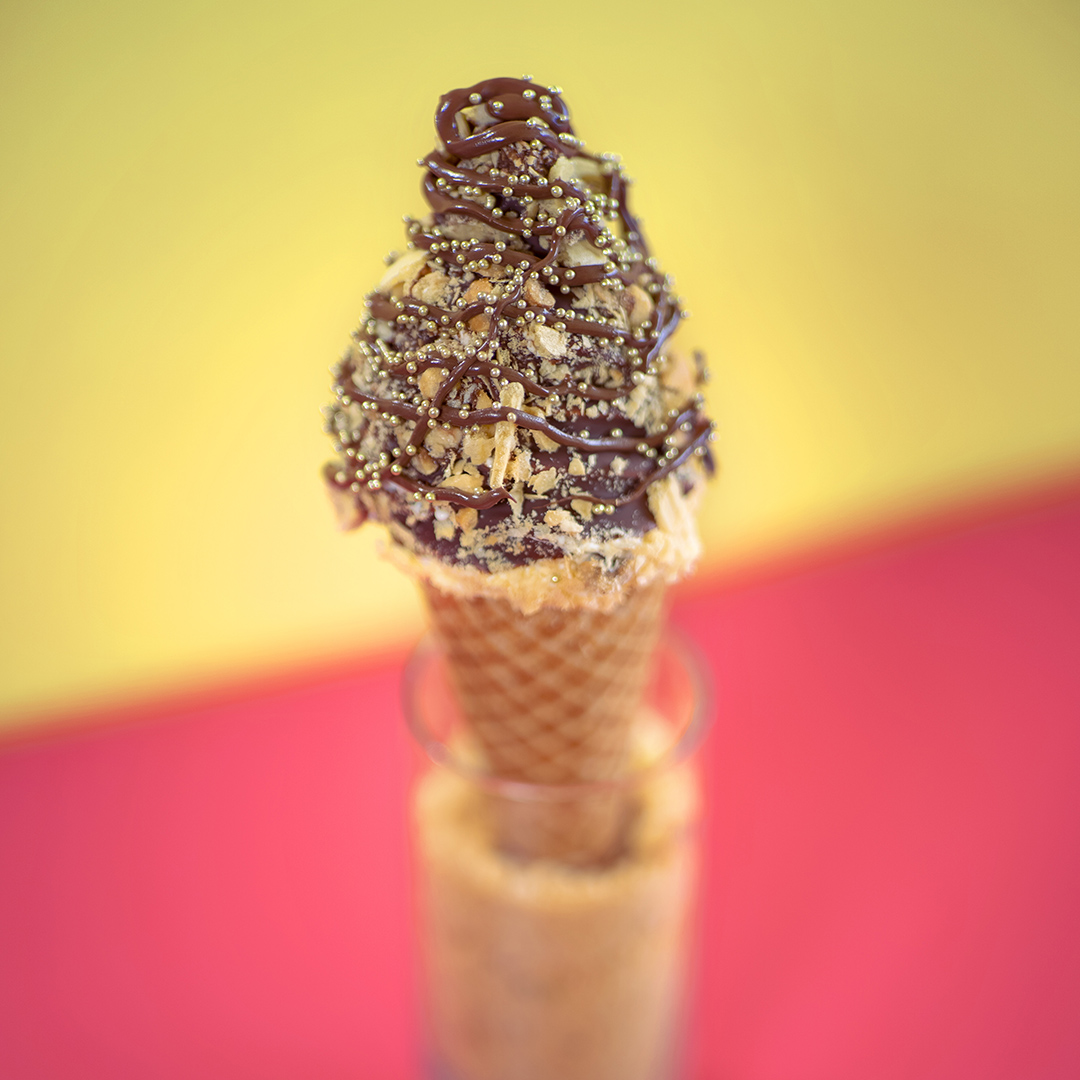 The Billionaire Cone - twist cosft serve with nutella and wafer bits