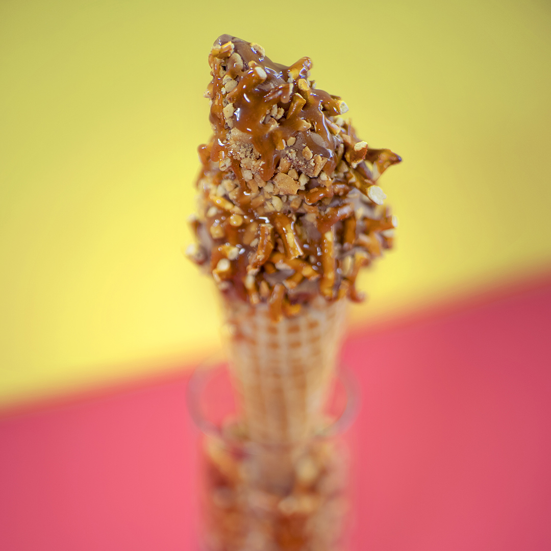 Take 6 cone - chocolate soft serve with peanuts, pretzels, and toffee