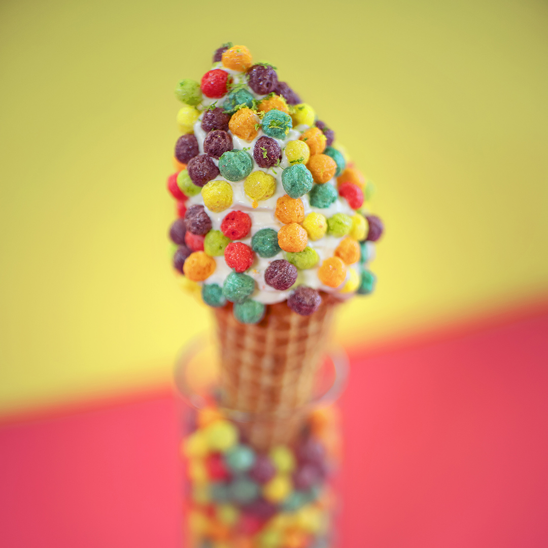 Trix Are For Kiddos cone - vegan ice cream with fruity cereal